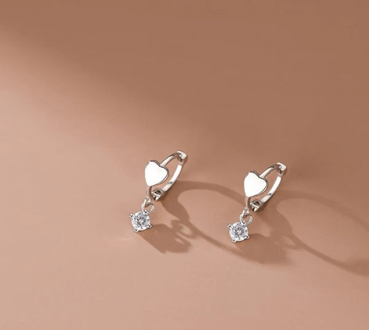 1 Pair Simple Style Heart Shape Inlay Sterling Silver Zircon Drop Earrings