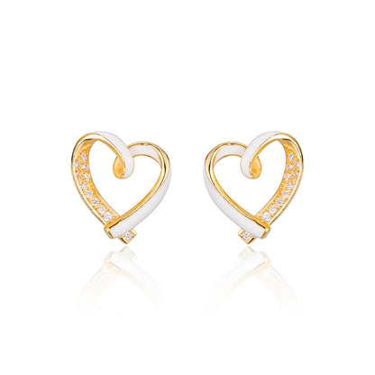 1 Pair Simple Style Heart Shape Inlay Sterling Silver Zircon Ear Studs