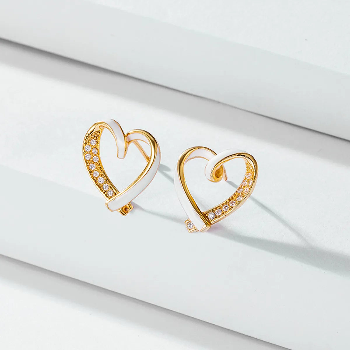 1 Pair Simple Style Heart Shape Inlay Sterling Silver Zircon Ear Studs