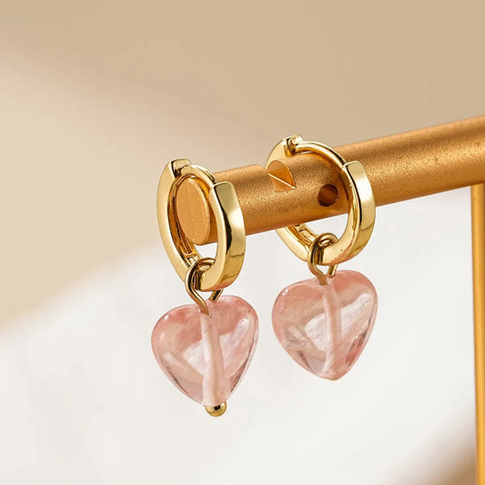 1 Pair Simple Style Heart Shape Patchwork Alloy Resin Drop Earrings