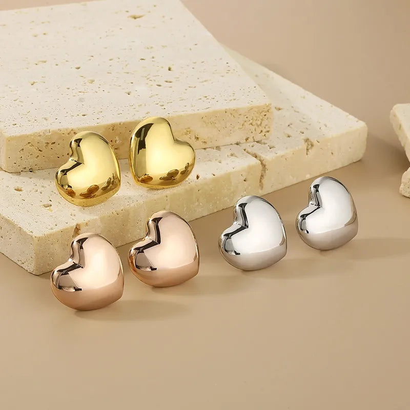 1 Pair Simple Style Heart Shape Plating 304 Stainless Steel 18K Gold Plated Ear Studs