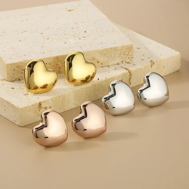 1 Pair Simple Style Heart Shape Plating 304 Stainless Steel 18K Gold Plated Ear Studs