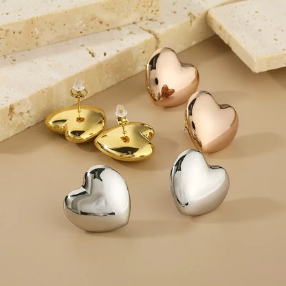 1 Pair Simple Style Heart Shape Plating 304 Stainless Steel 18K Gold Plated Ear Studs