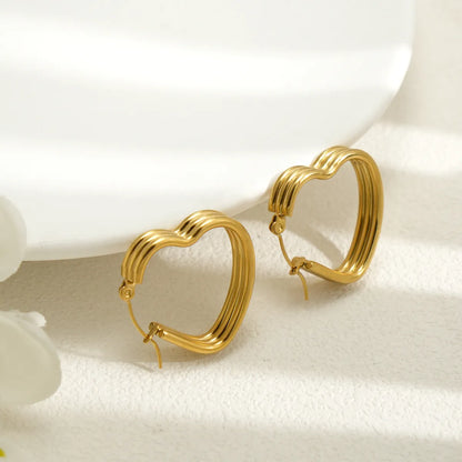 1 Pair Simple Style Heart Shape Plating 304 Stainless Steel 18K Gold Plated Earrings