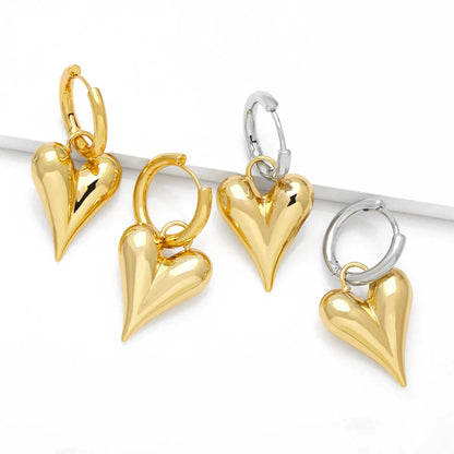 1 Pair Simple Style Heart Shape Plating Copper 18k Gold Plated Drop Earrings