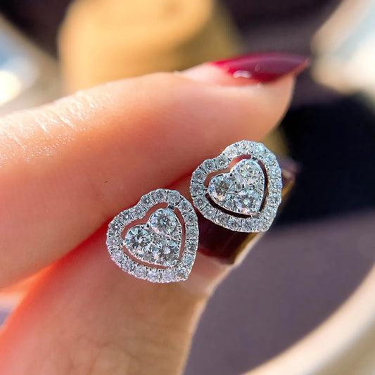 1 Pair Simple Style Heart Shape Plating Inlay Alloy Zircon White Gold Plated Ear Studs