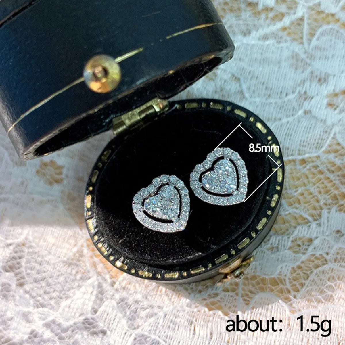 1 Pair Simple Style Heart Shape Plating Inlay Alloy Zircon White Gold Plated Ear Studs