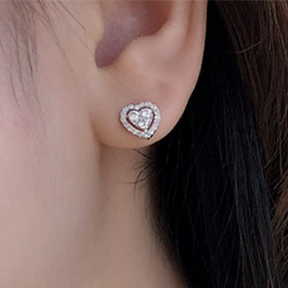 1 Pair Simple Style Heart Shape Plating Inlay Alloy Zircon White Gold Plated Ear Studs