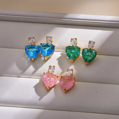 1 Pair Simple Style Heart Shape Plating Inlay Copper Zircon Ear Studs