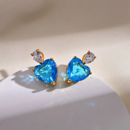 1 Pair Simple Style Heart Shape Plating Inlay Copper Zircon Ear Studs