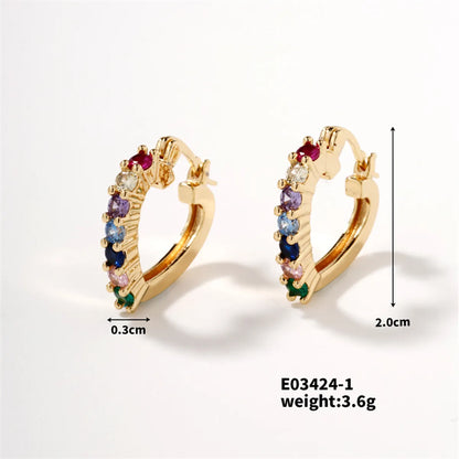 1 Pair Simple Style Heart Shape Plating Inlay Copper Zircon K Gold Plated Earrings