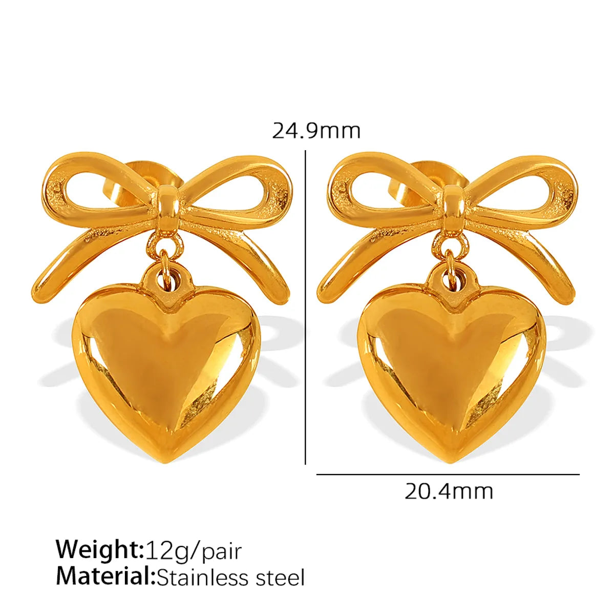 1 Pair Simple Style Heart Shape Plating Inlay Glass Bead Titanium Steel Rhinestones Glass Bead 18K Gold Plated Drop Earrings