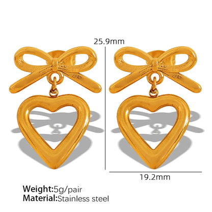 1 Pair Simple Style Heart Shape Plating Inlay Glass Bead Titanium Steel Rhinestones Glass Bead 18K Gold Plated Drop Earrings