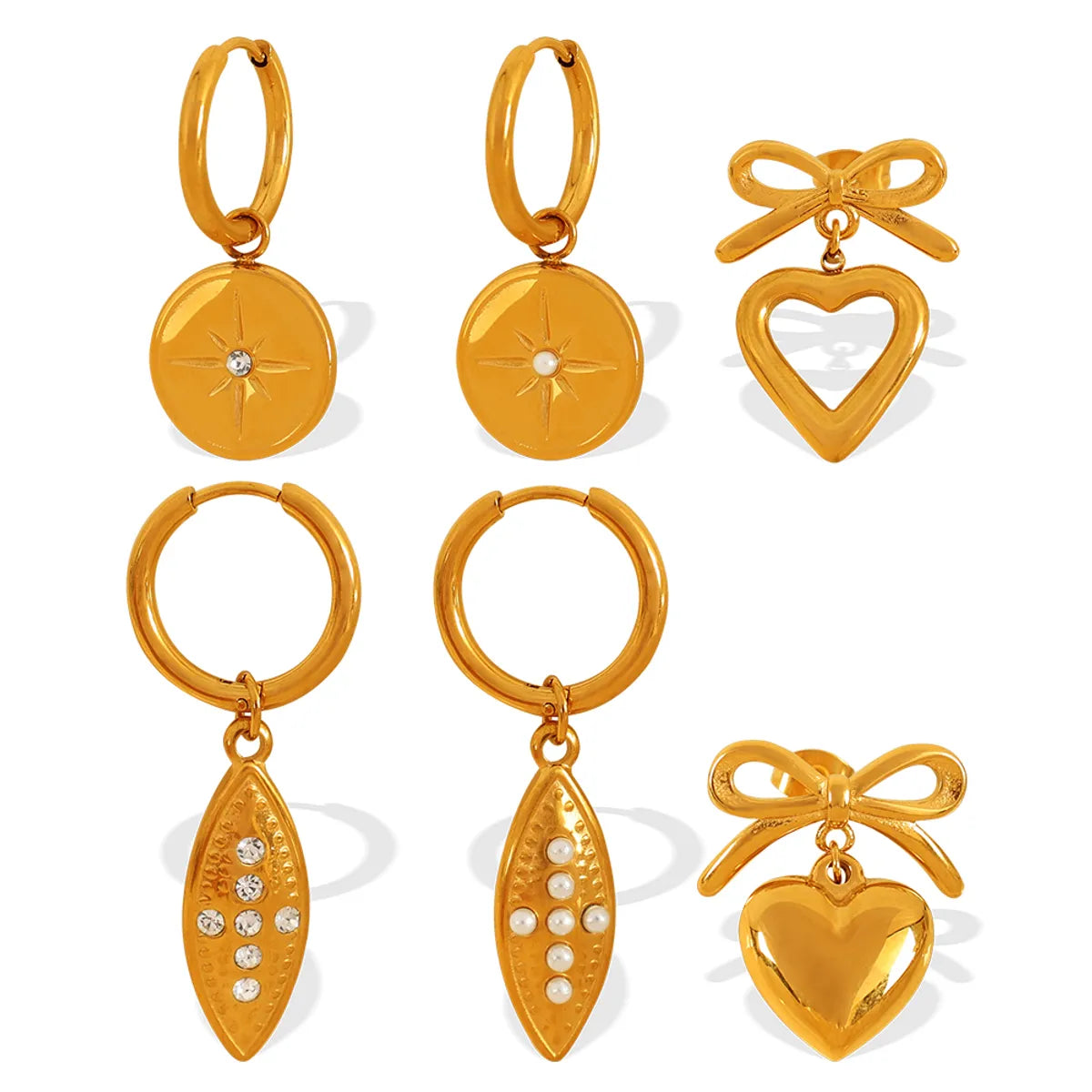 1 Pair Simple Style Heart Shape Plating Inlay Glass Bead Titanium Steel Rhinestones Glass Bead 18K Gold Plated Drop Earrings