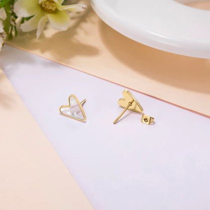 1 Pair Simple Style Heart Shape Plating Inlay Stainless Steel Shell Gold Plated Ear Studs