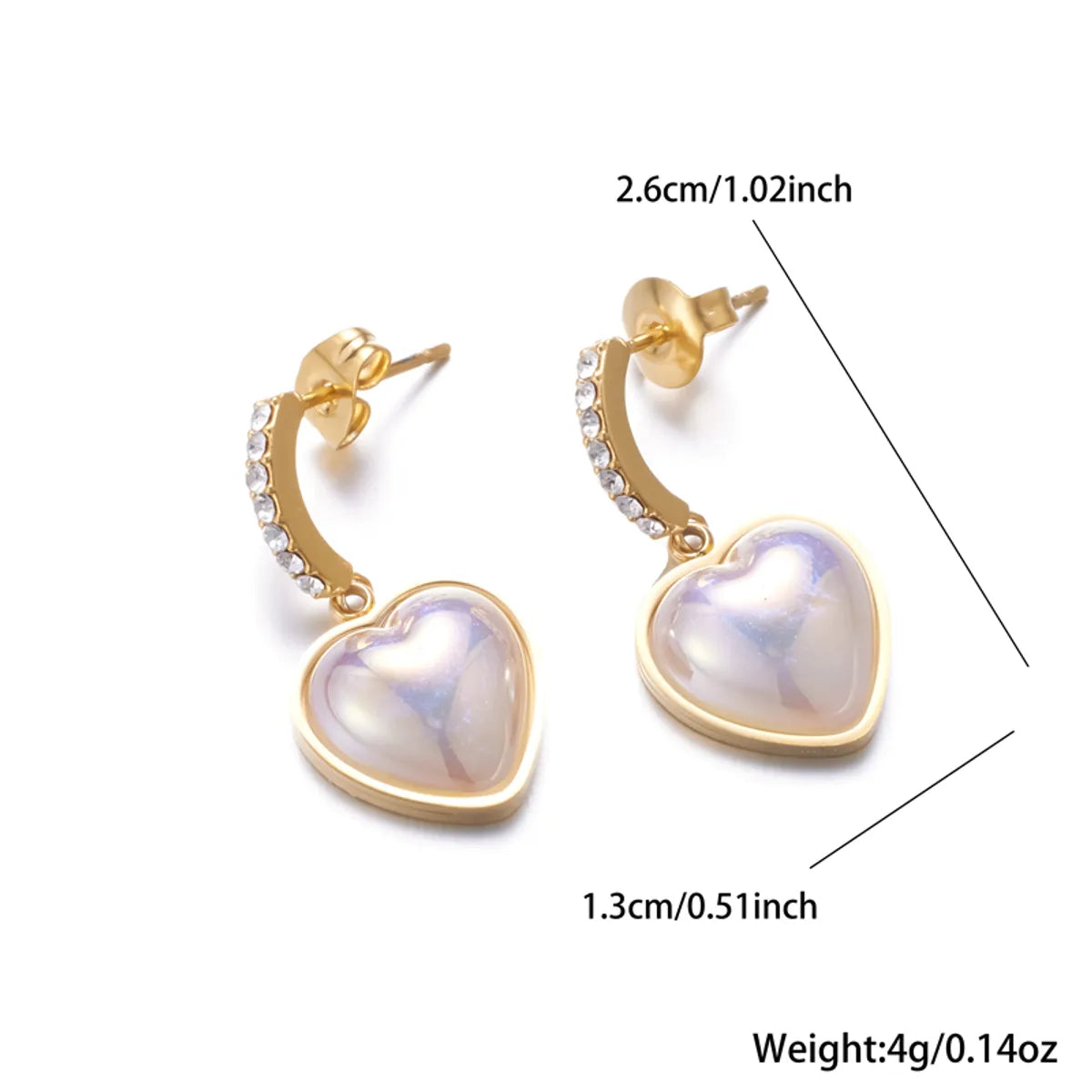 1 Pair Simple Style Heart Shape Plating Inlay Stainless Steel Zircon 18k Gold Plated Drop Earrings