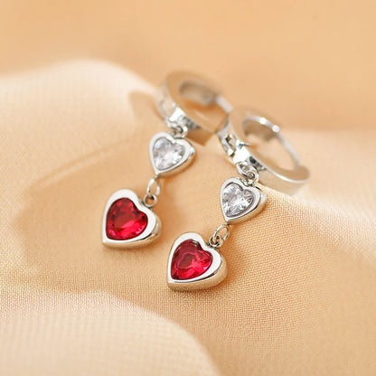 1 Pair Simple Style Heart Shape Plating Inlay Stainless Steel Zircon Drop Earrings