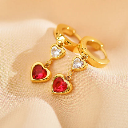 1 Pair Simple Style Heart Shape Plating Inlay Stainless Steel Zircon Drop Earrings