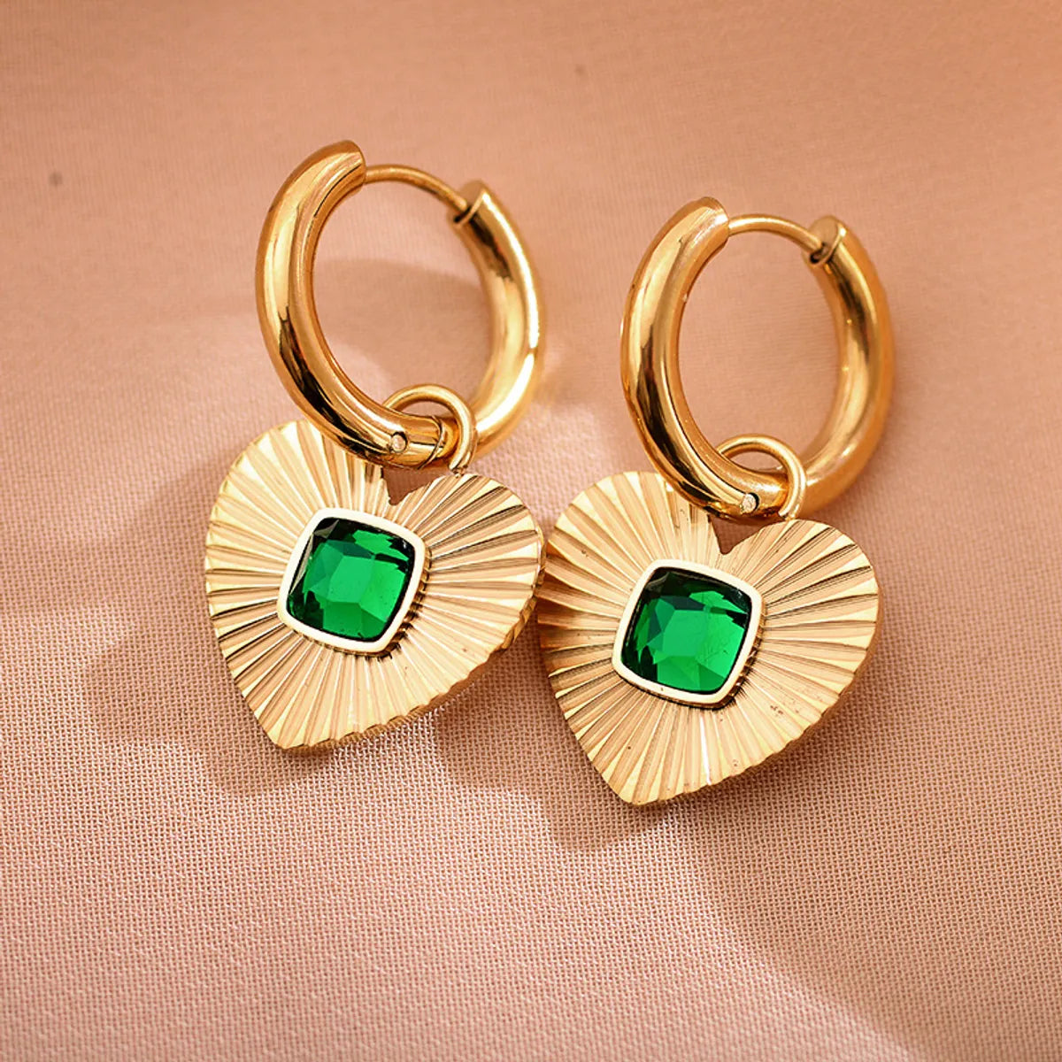 1 Pair Simple Style Heart Shape Plating Inlay Stainless Steel Zircon Gold Plated Earrings