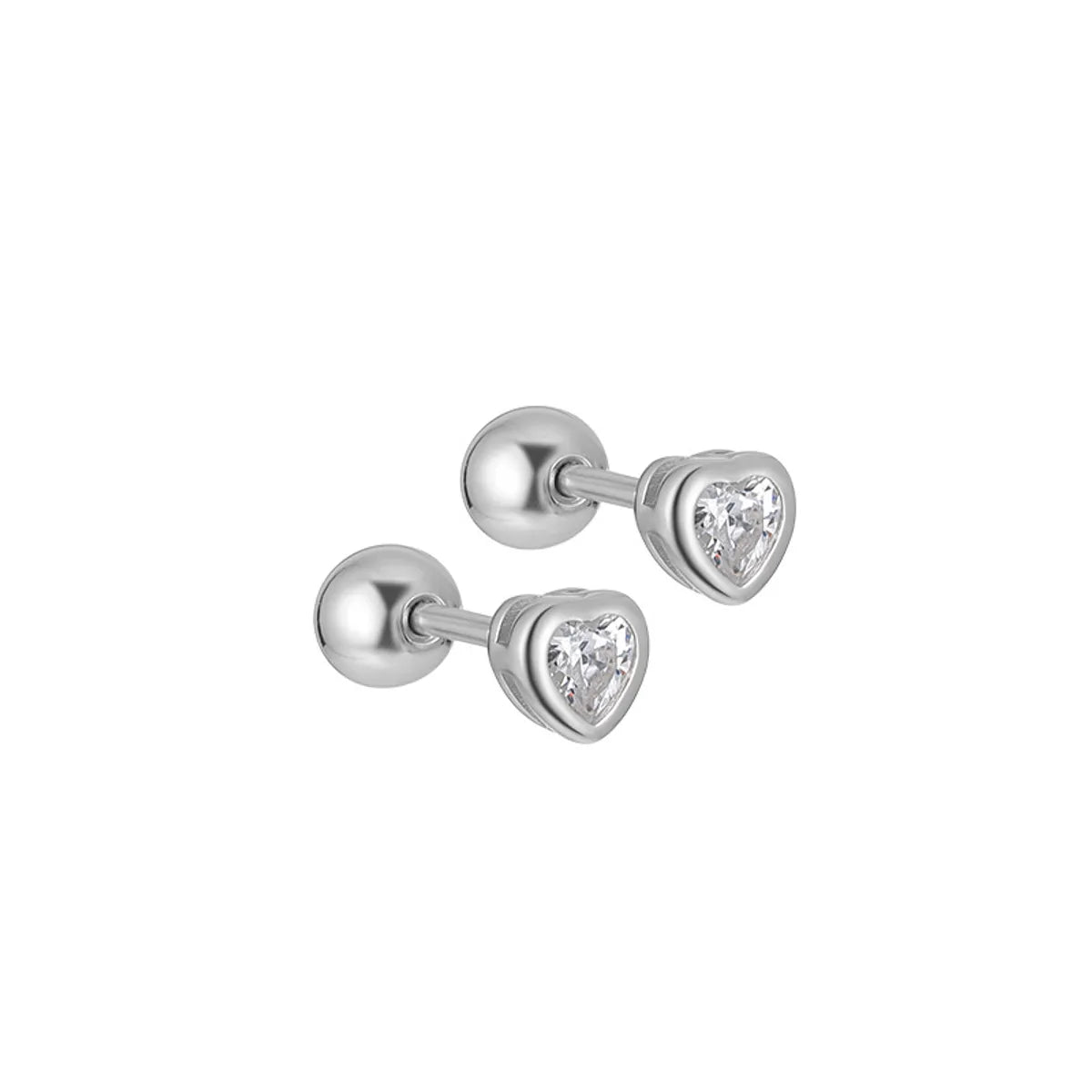 1 Pair Simple Style Heart Shape Plating Inlay Sterling Silver Rhinestones Ear Studs