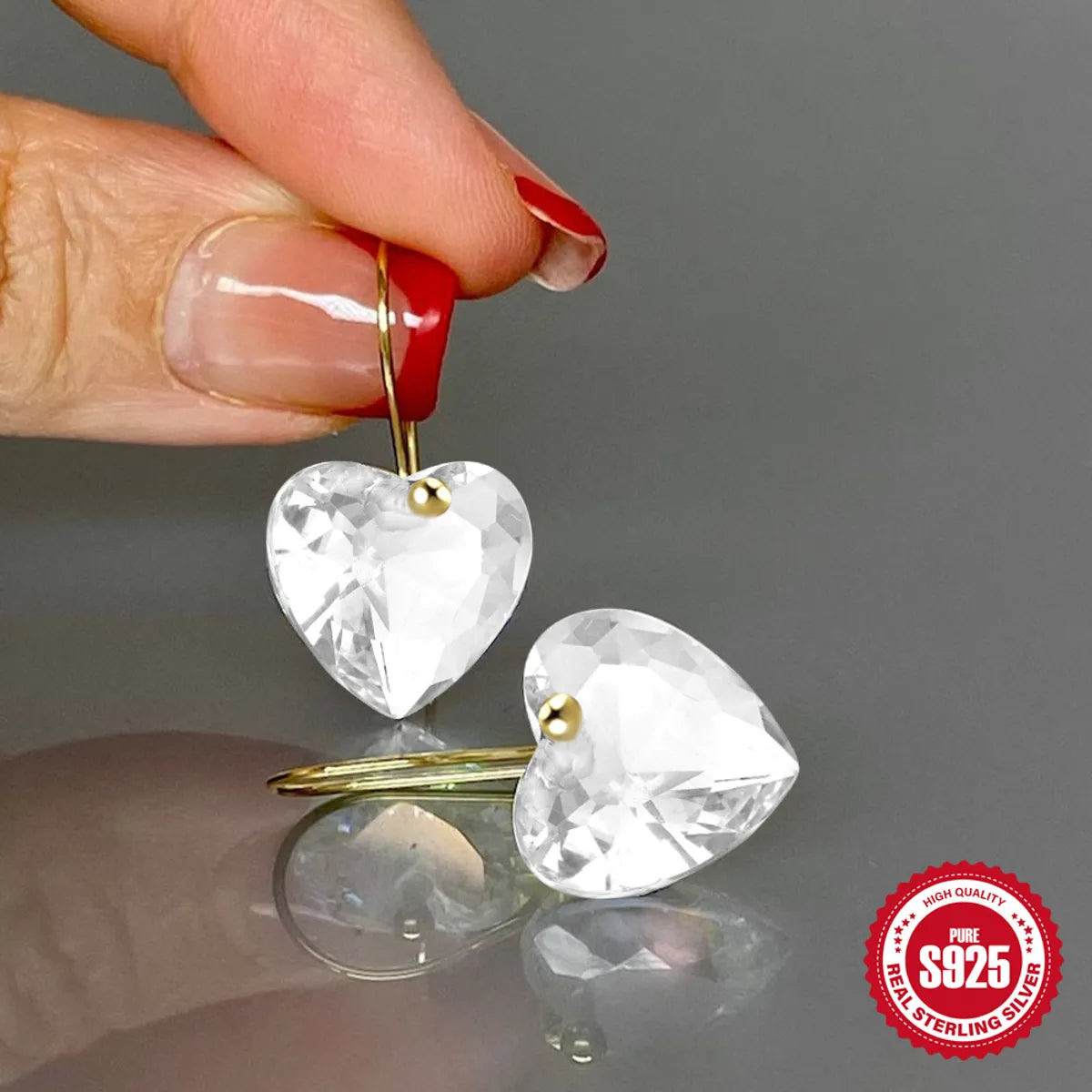 1 Pair Simple Style Heart Shape Plating Inlay Sterling Silver Zircon Drop Earrings