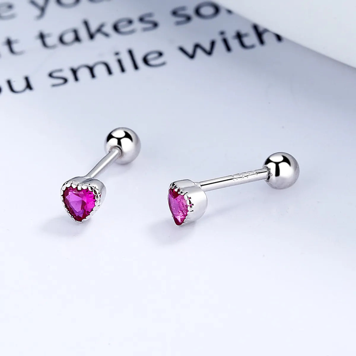 1 Pair Simple Style Heart Shape Plating Inlay Sterling Silver Zircon Ear Studs