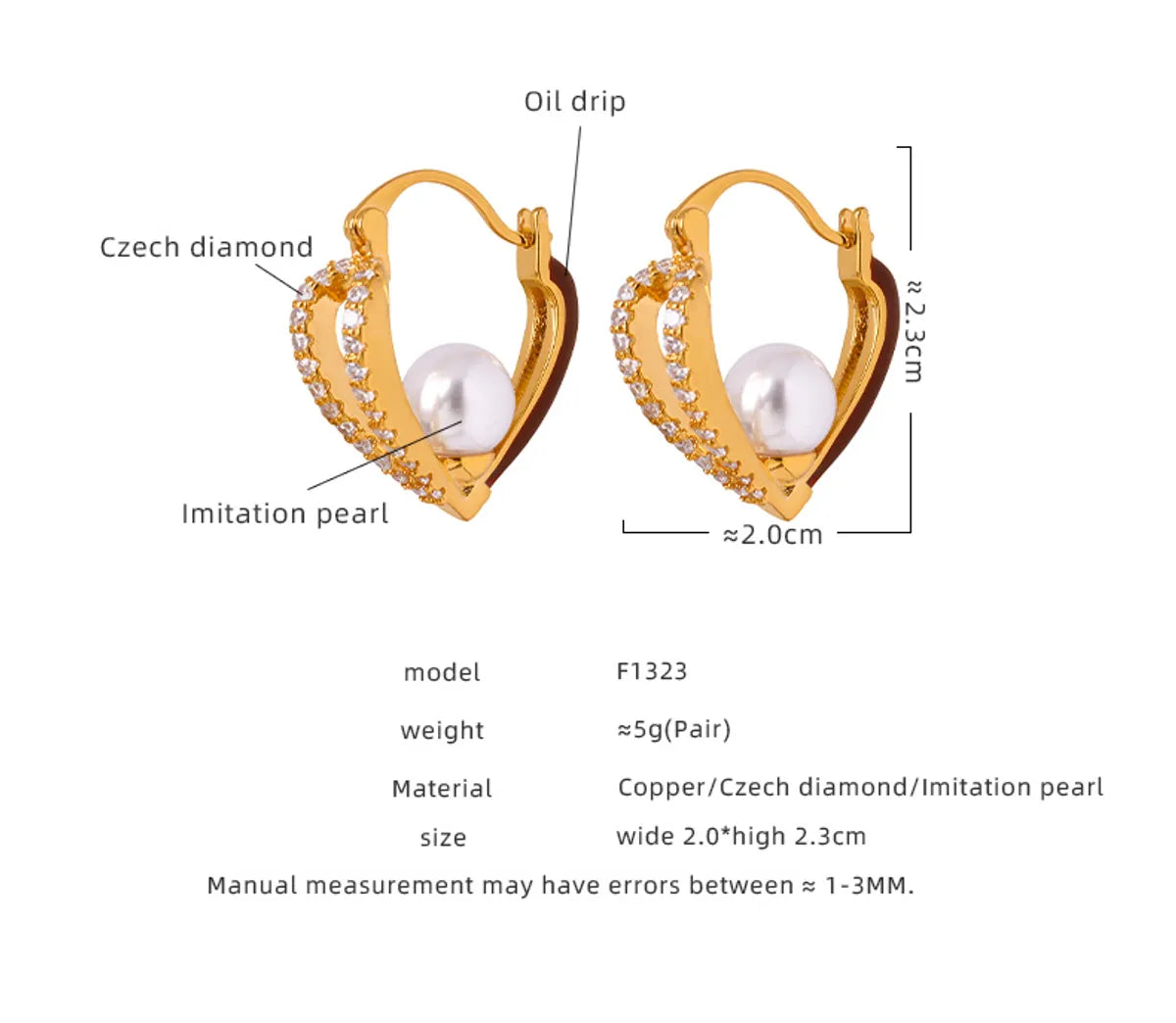 1 Pair Simple Style Heart Shape Plating Inlay Titanium Steel Artificial Diamond 18k Gold Plated Ear Studs