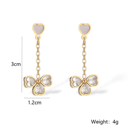 1 Pair Simple Style Heart Shape Plating Inlay Titanium Steel Zircon 18k Gold Plated Drop Earrings Ear Studs