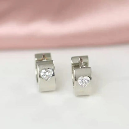 1 Pair Simple Style Heart Shape Plating Inlay Titanium Steel Zircon Earrings