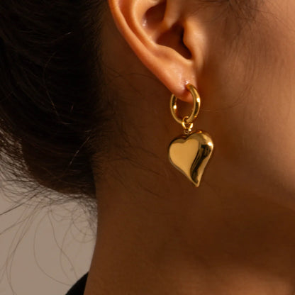 1 Pair Simple Style Heart Shape Plating Stainless Steel 18k Gold Plated Drop Earrings