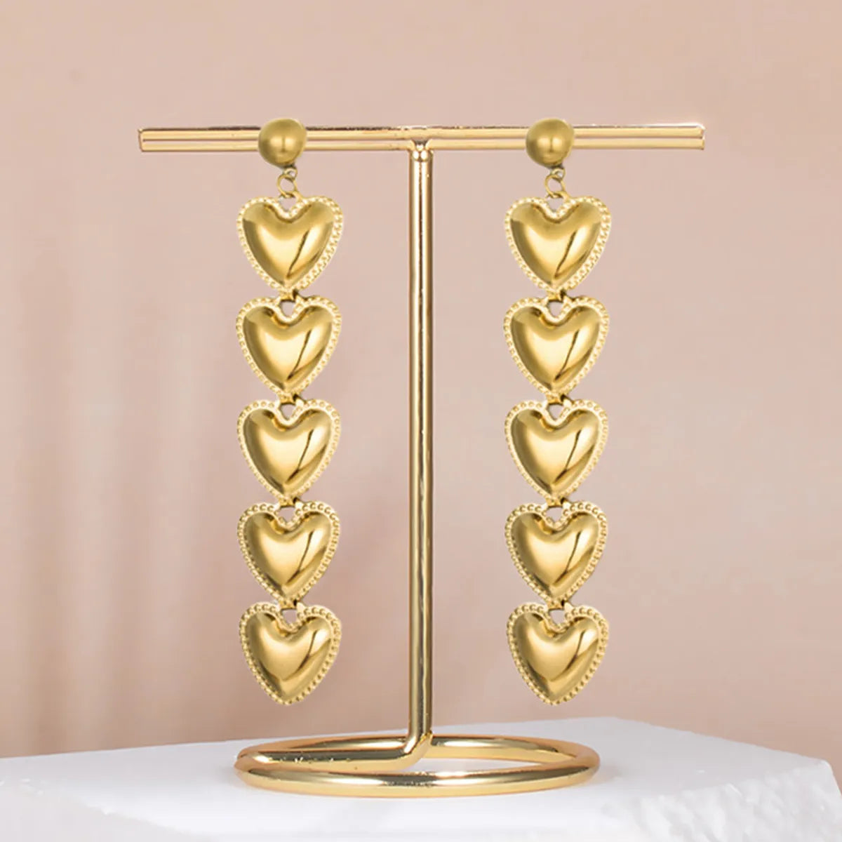 1 Pair Simple Style Heart Shape Plating Stainless Steel Drop Earrings