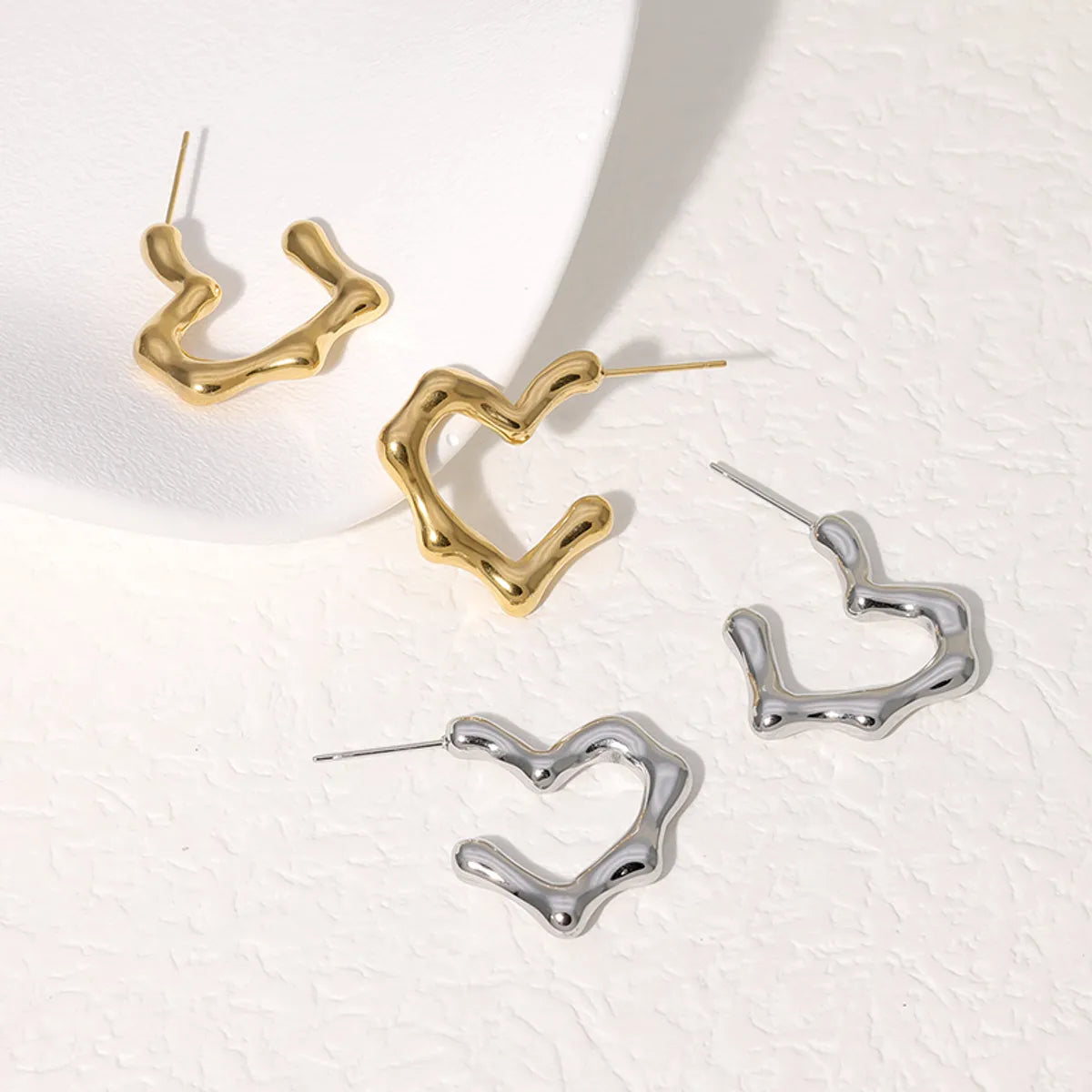 1 Pair Simple Style Heart Shape Plating Stainless Steel Ear Studs