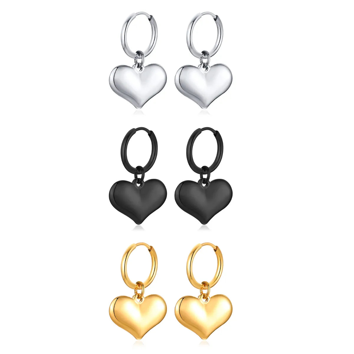 1 Pair Simple Style Heart Shape Plating Stainless Steel Gold Plated Drop Earrings