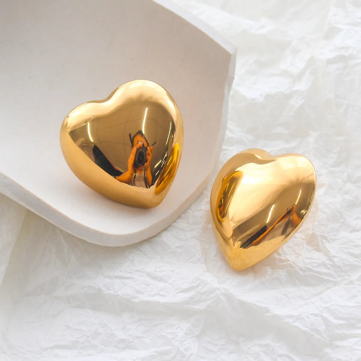 1 Pair Simple Style Heart Shape Plating Stainless Steel Gold Plated Ear Studs