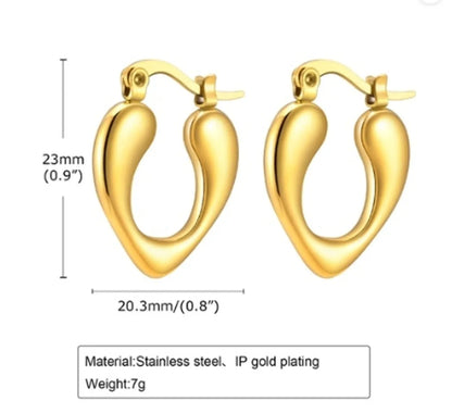 1 Pair Simple Style Heart Shape Plating Stainless Steel Gold Plated Earrings