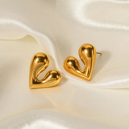 1 Pair Simple Style Heart Shape Plating Stainless Steel Titanium Steel 18k Gold Plated Ear Studs