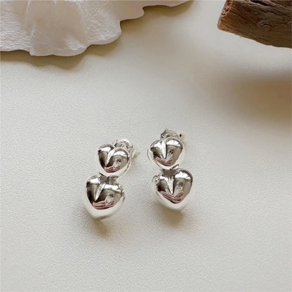 1 Pair Simple Style Heart Shape Plating Sterling Silver Ear Studs