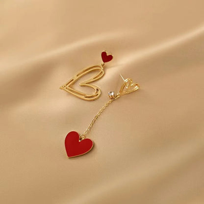 1 Pair Simple Style Heart Shape Plating 304 Stainless Steel Acrylic Artificial Rhinestones 18K Gold Plated Drop Earrings