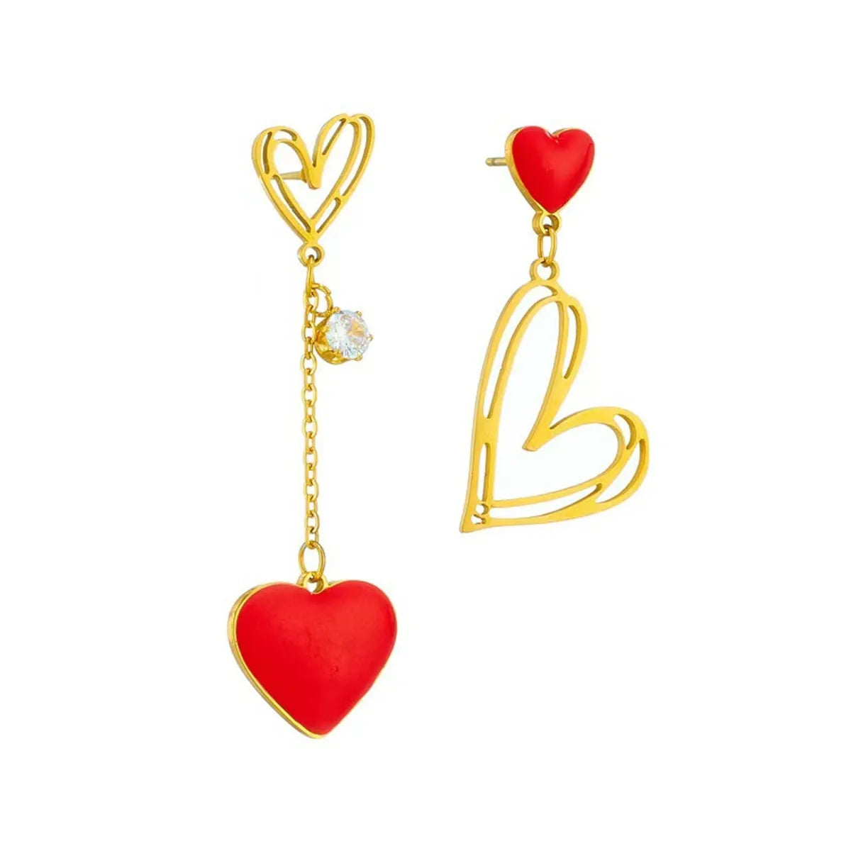 1 Pair Simple Style Heart Shape Plating 304 Stainless Steel Acrylic Artificial Rhinestones 18K Gold Plated Drop Earrings