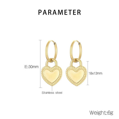 1 Pair Simple Style Heart Shape Plating Titanium Steel Drop Earrings