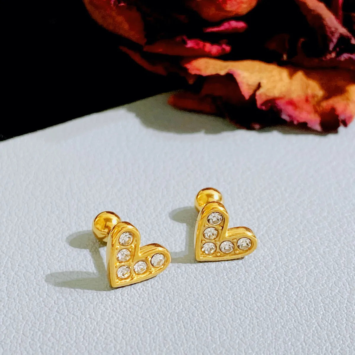 1 Pair Simple Style Heart Shape Plating Titanium Steel Gold Plated Ear Studs