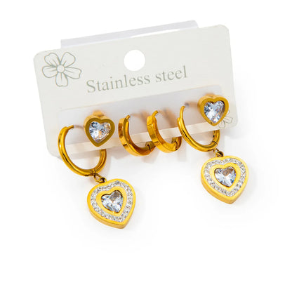 1 Pair Simple Style Heart Shape Plating Titanium Steel Zircon Earrings