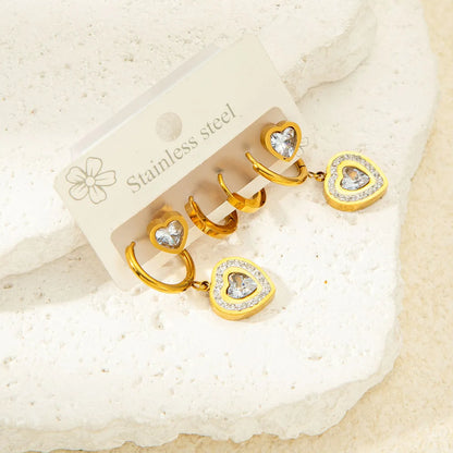 1 Pair Simple Style Heart Shape Plating Titanium Steel Zircon Earrings