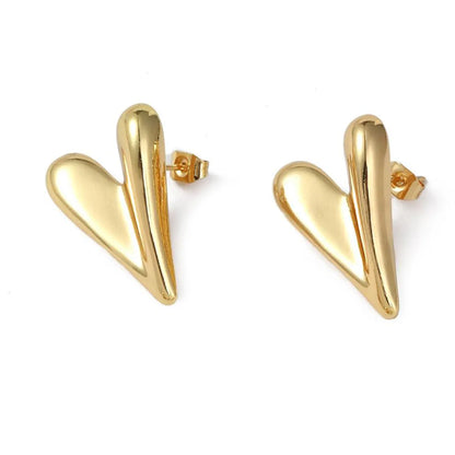 1 Pair Simple Style Heart Shape Polishing Plating Copper 18K Gold Plated Ear Studs