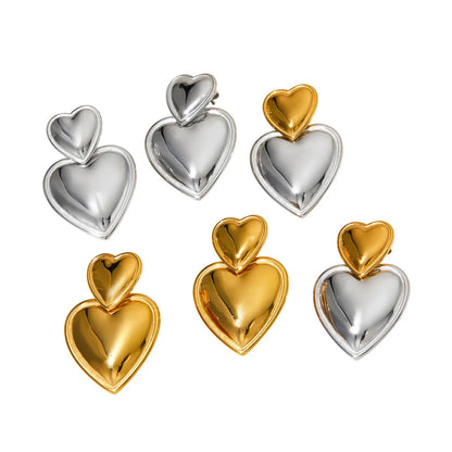 1 Pair Simple Style Heart Shape Polishing Plating Stainless Steel Drop Earrings