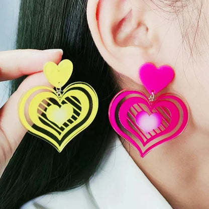 1 Pair Simple Style Heart Shape Printing Arylic Drop Earrings