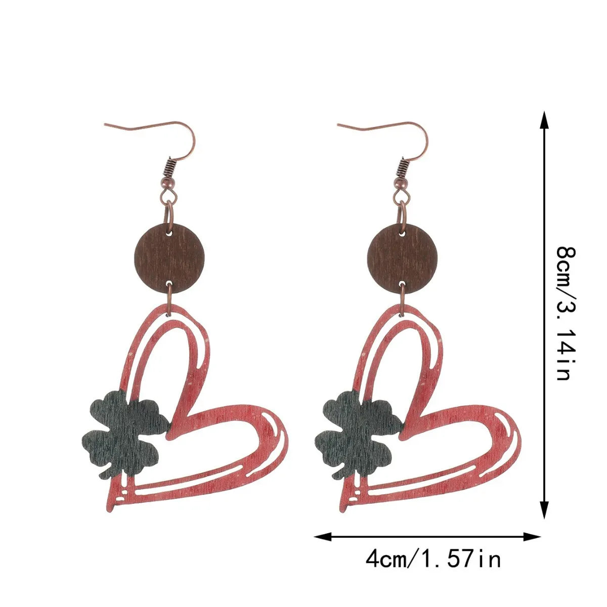 1 Pair Simple Style Heart Shape Printing Wood Drop Earrings