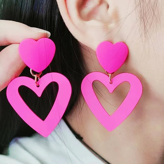 1 Pair Simple Style Heart Shape Spray Paint Alloy Drop Earrings