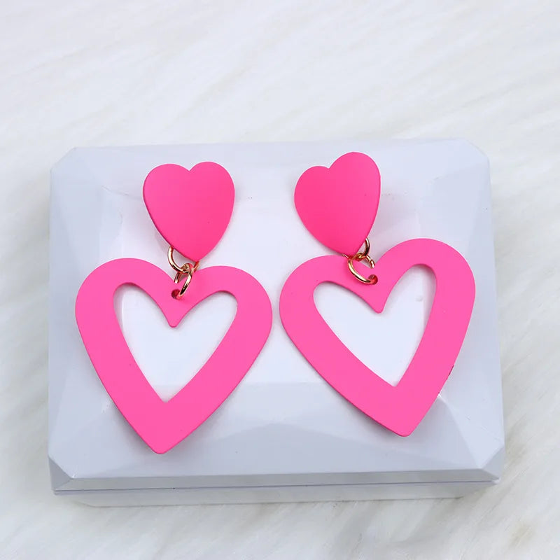 1 Pair Simple Style Heart Shape Spray Paint Alloy Drop Earrings