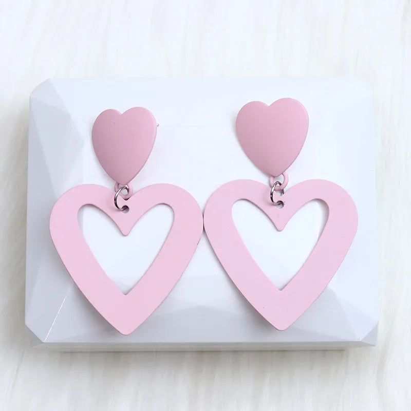 1 Pair Simple Style Heart Shape Spray Paint Alloy Drop Earrings